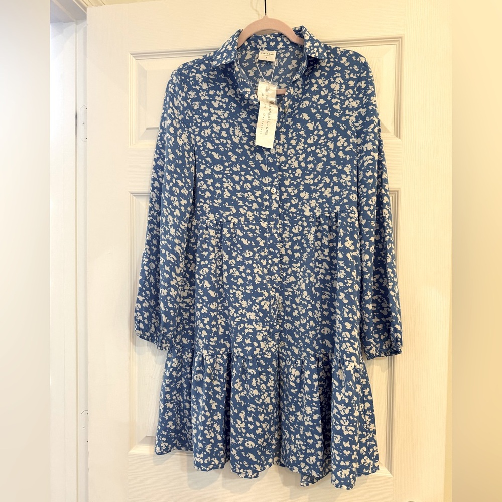 Silk and Salt Blue Floral Button-Up Dress
